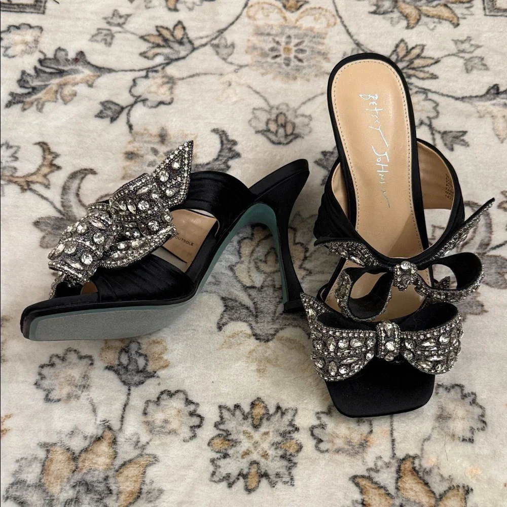 Betsey Johnson Black Heels with Rhinestone Embellishments - Picture 2 of 7